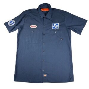 Dickies Mens Navy Blue "Brandon" Patch Work Shirt Short Sleeve Medium